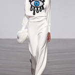 Long Sleeves Loose Applique Embroidered Figure Printed Mock Neck T-Shirts Tops