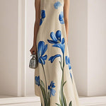 Loose Sleeveless Flower Print Mock Neck Maxi Dresses