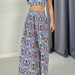 Fashion Print Lace Up Top + Skirt Women's Dress