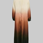 A-Line Long Sleeves Elasticity Gradient Pockets Round-Neck Maxi Dresses