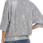 Solid Color Sequined Loose Round Neck Casual Top