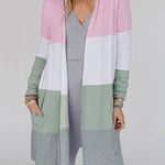 Multicolor Color Block Casual Pocketed Duster Cardigan