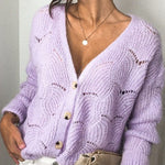 Fashionable V-neck Long-sleeved Knitted Sweater Cardigan