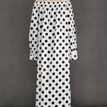 A-Line Long Sleeves Elasticity Polka-Dot Split-Joint Off-The-Shoulder Maxi Dresses