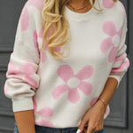 Floral Print Color Block Pullover Long Sleeve Sweater
