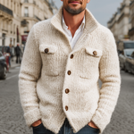 Men's Classic Solid Color Stand Collar Button Cardigan