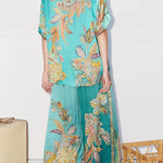 Somewhere Sunny Satin Botanical Print Short Sleeve Button Oversized Blouse