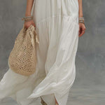 Boho Vintage White Embroidered Maxi Dress
