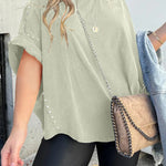 WASHED ROLL UP SLEEVE STUDDED OVERSIZED TEE