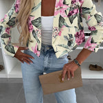 Picture Perfect Botanical Floral Print Long Sleeve Lapel Crop Blazer