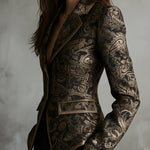 Quiet Luxury Paisley Jacquard Wrapped Lapels Fitted Blazer