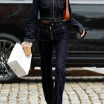 Long Sleeves Contrast Color Pockets Zipper Lapel Outerwear
