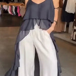 Solid Color V-neck Ruffled Irregular Loose Top