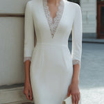 Lace-Trim V-Neck Tailored Midi Dress
