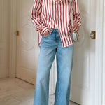 Margovil Long Sleeves Button Down Striped Blouse Shirt