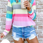 Margovil Rainbow Striped Long Sleeves Pullover Top