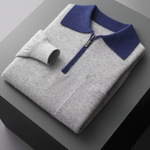 PREMIUM CASHMERE TWO TONE ZIPPER POLO