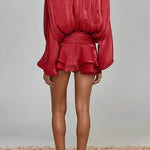 Margovil Lantern Long Sleeves Draped Ruffle Layered Mini Dress with Shorts