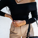 Margovil Off Shoulder Long Sleeves Skinny Top