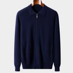 PURE EXTRA-FINE MERINO WOOL RIBBED POLO CARDIGAN