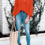 Margovil Buttons V Neck Side Split Waffle Knit Sweater