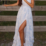 Margovil Back Lace-up Ruffle Hem Slit Floral Print Maxi Cami Dress