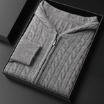 PREMIUM CASHMERE CABLE KNIT ZIPPER HOODIE