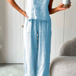 Margovil Cotton Linen Cami Top Wide Leg Pants Loungewear Set