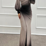 Margovil Off Shoulder Ruched Waist Gradient Tie Dye Wrap Maxi Dress