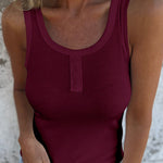 Solid Buttoned Stretch Rib Slim Fit Tank Top