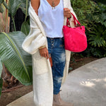 Calling for Love Back Printed Pocket Oversized Midi Cardigan