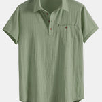 Short Sleeve Linen Look Polo Collar Shirt