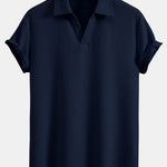 Short Sleeved V-Neck Ribbed Polo