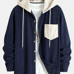 Long Sleeved Contrast Corduroy Hooded Shirt