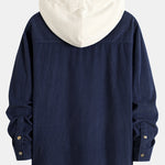 Long Sleeved Contrast Corduroy Hooded Shirt & Straight Leg Corduroy Pants