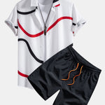 Line Print Button Up Shirt & Swim Shorts
