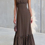 Halter Neck Backless Polka Dot Ruffle Maxi Dress