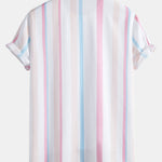 Colorful Striped Print Button Up Shirt & Swim Shorts