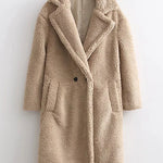 Margovil Notch Lapel Double Breasted Pocketed Fuzzy Fleece Coat