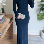 Elegant Off Shoulder Long Sleeves Ruched Maxi Dress