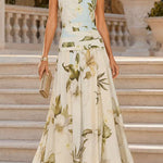 Margovil Boat Neck Sleeveless Floral Print Flowy Maxi Dress