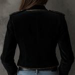 Retro Black Velvet Military Gold Button Detailing Blazer