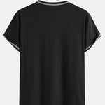 2-in-1 Notched Collar Contrast Stitching T-Shirt