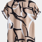 Abstract Print Button Up Shirt & Solid Drawstring Swim Shorts