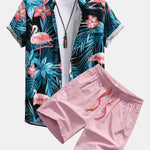 Flamingo Tropical Print Button Up Shirt & Swin Shorts