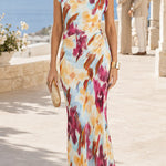 Cowl Neck Short Sleeves Tie Dye Maxi Dress