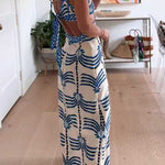 Margovil Tie Shoulder Cut Out Waist Printed Maxi Dress