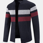 Striped Baseball Collar Teddy Lined Zip Up Sweater