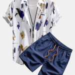 Brushstroke Print Button Up Shirt & Swim Shorts