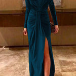 Margovil Deep V Neck Ruched Split Velvet Maxi Dress(5 Colors Available)